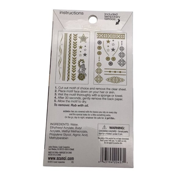 Scunci Temporary Gold & Silver Hair & Body Tattoos 2 Sheets Each Lot of 6 - Picture 3 of 7
